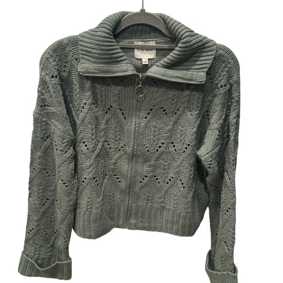 Sage Green Zip-up Funnel Neck Sweater Large - Picture 1 of 6
